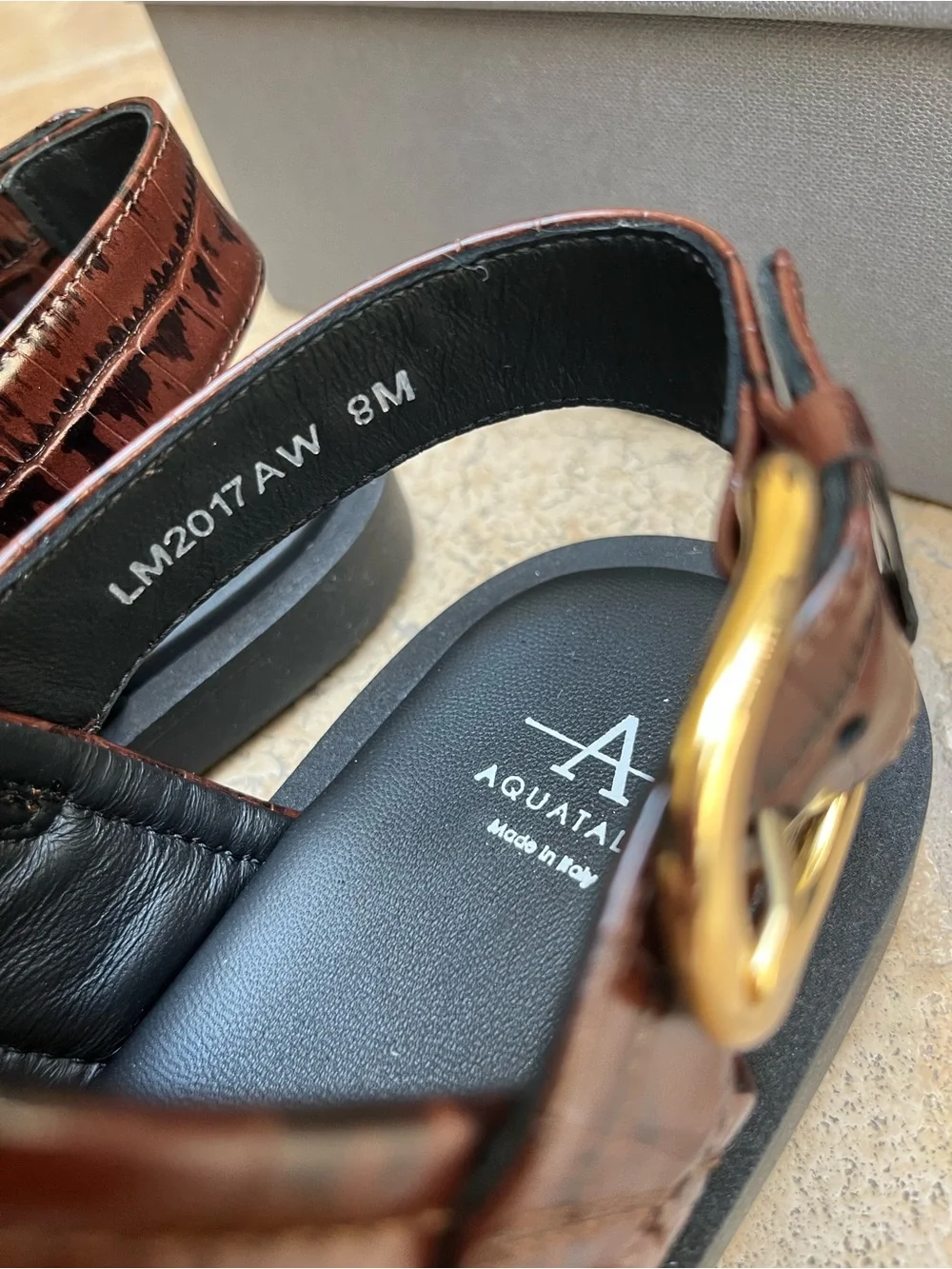 Aquatalia Brown Croc-Embossed Leather Double-Strap Men’s Sandals - Picture 3 of 7